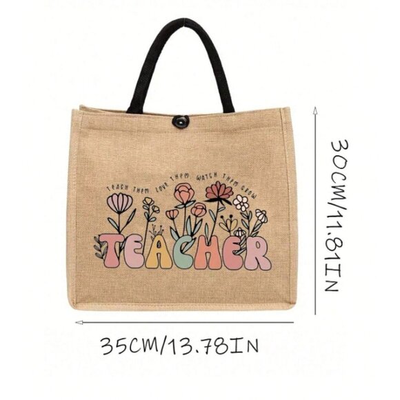 Teacher Bag Teach Them Love Them Watch Them Grow Canvas Double Handle - Picture 3 of 3